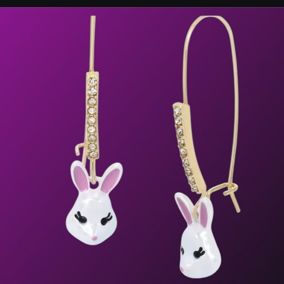 Easter Betsy Johnson Bunny Crystal Enamel Dangle Drop Wire Earring, New - Picture 8 of 8